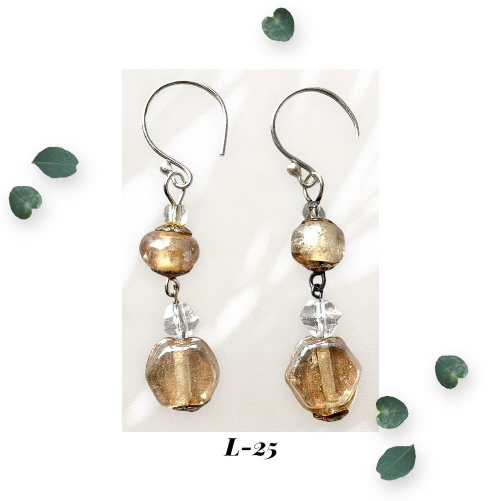 A Faded Glory - Amber India Glass Argentium Sterling Silver Earrings